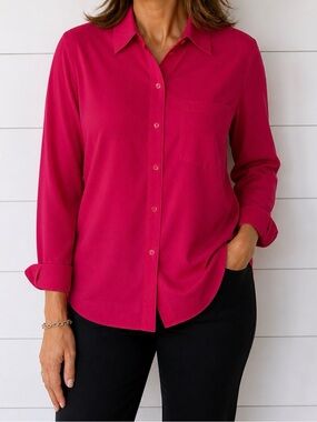 Foxcroft 16W red wrinkle free plus size classic long sleeve workwear blouse
